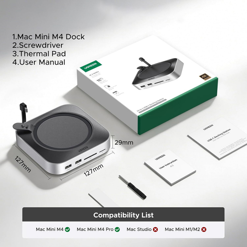 Apple Mac Mini M4 / Pro Szürke UGREEN CM841A (95094) 10 az 1-ben multifunkcionális hub-6