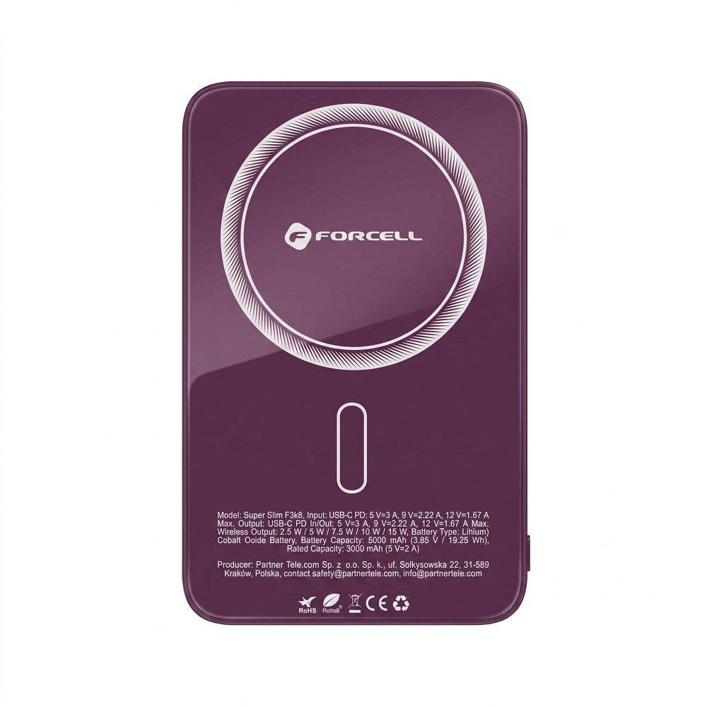 MagSafe-kompatibilis Forcell F-Energy SuperSlim F5K8 gyorstöltő külső akkumulátor QC4.0 PD3.0 15 W 5000 mAh cseresznye powerbank-1
