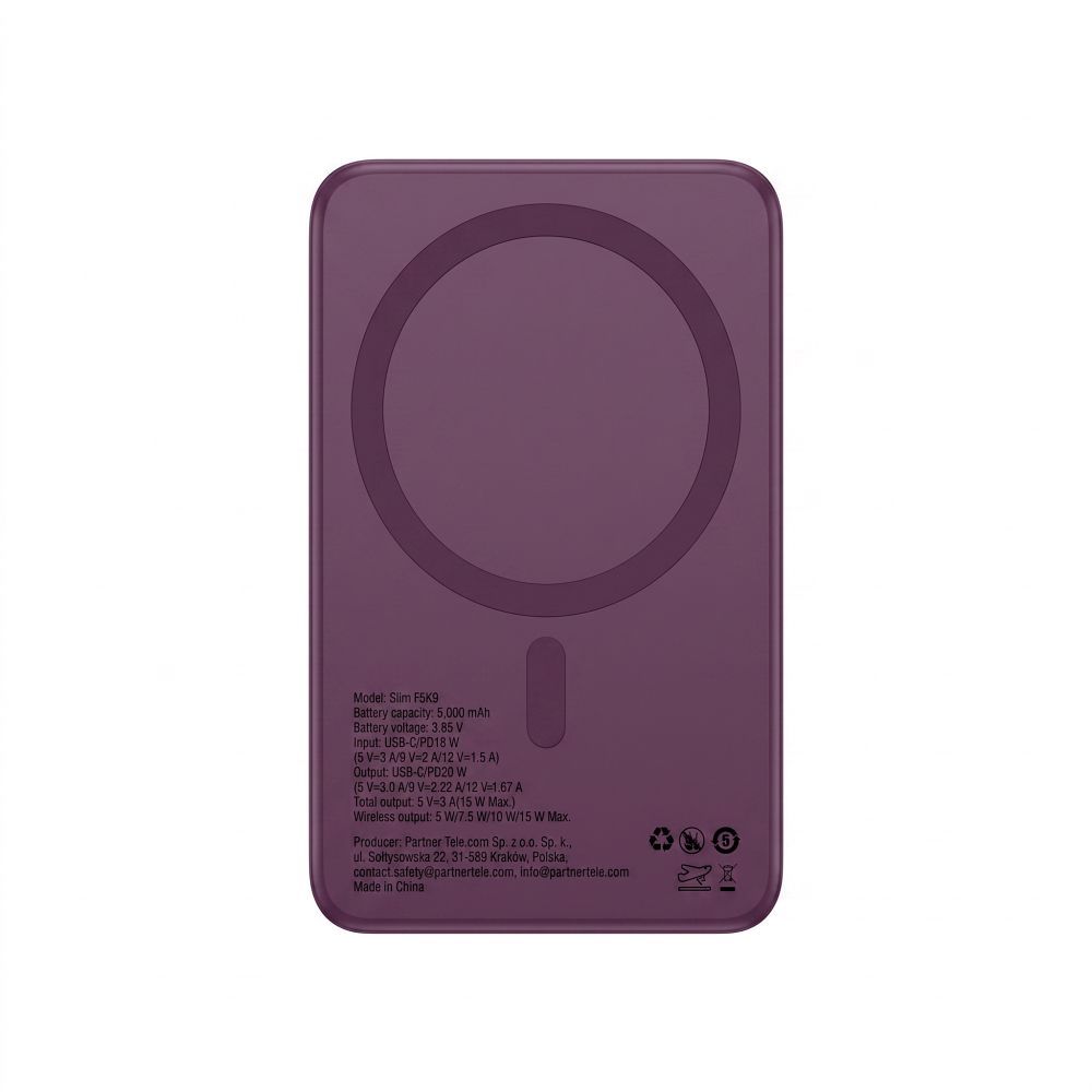 Forcell F-Energy Slim F5K9 MagSafe-kompatibilis vezeték nélküli külső akkumulátor 5000 mAh, cseresznyepiros powerbank-8