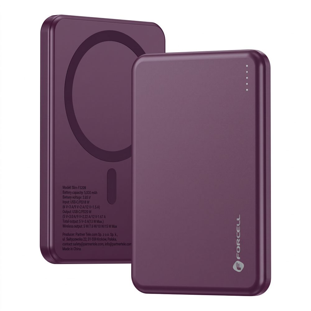 Forcell F-Energy Slim F5K9 MagSafe-kompatibilis vezeték nélküli külső akkumulátor 5000 mAh, cseresznyepiros powerbank-9
