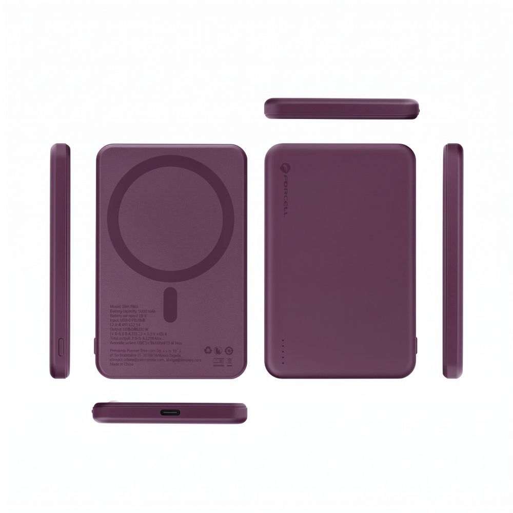 Forcell F-Energy Slim F5K9 MagSafe-kompatibilis vezeték nélküli külső akkumulátor 5000 mAh, cseresznyepiros powerbank-6