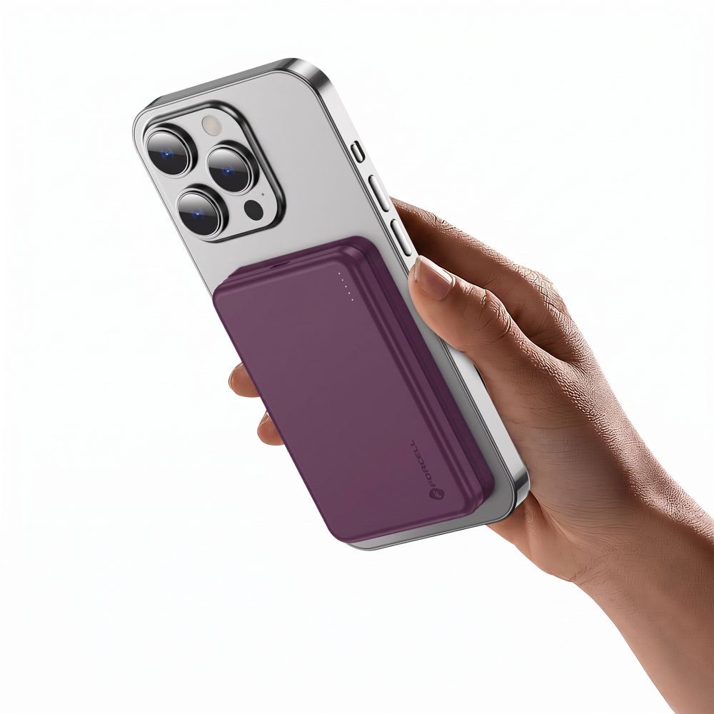 Forcell F-Energy Slim F5K9 MagSafe-kompatibilis vezeték nélküli külső akkumulátor 5000 mAh, cseresznyepiros powerbank-5