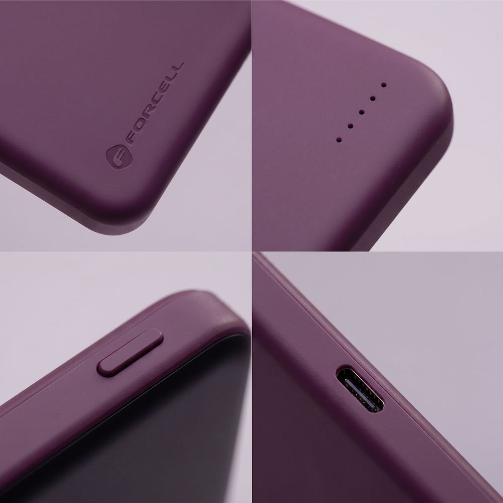 Forcell F-Energy Slim F5K9 MagSafe-kompatibilis vezeték nélküli külső akkumulátor 5000 mAh, cseresznyepiros powerbank-2