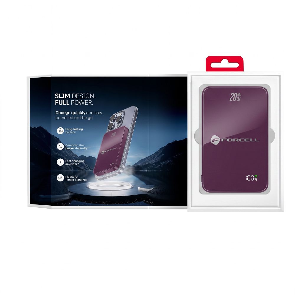 MagSafe-kompatibilis Forcell F-Energy SuperSlim F10K8 gyorstöltős külső akkumulátor 4.0 PD3.0 15 W 10000 mAh cseresznye powerbank-7