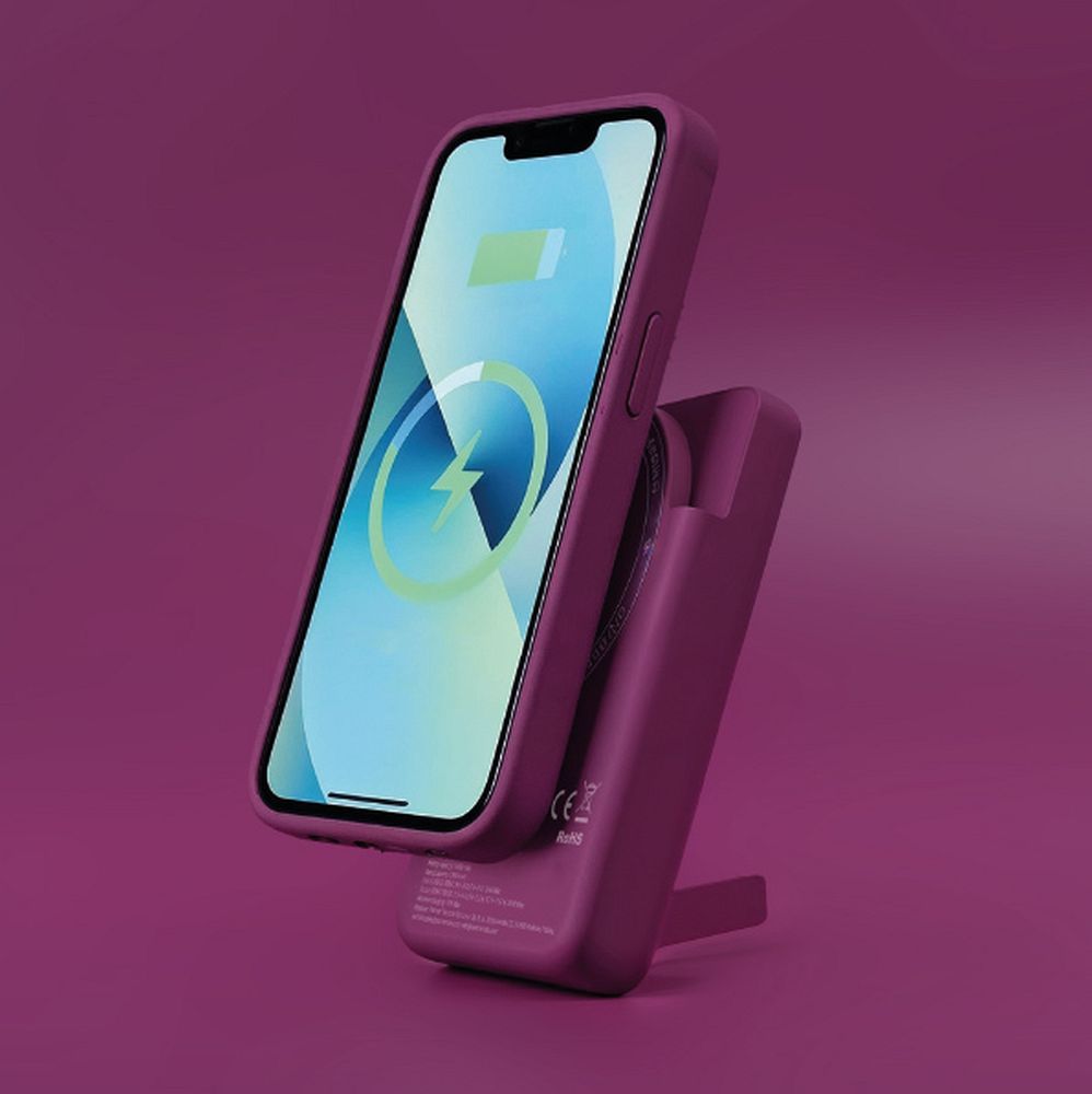 Forcell F-Energy MagStand Qi2 F5K10 MagSafe-kompatibilis mágneses powerbank, 5000 mAh, cseresznye powerbank-2