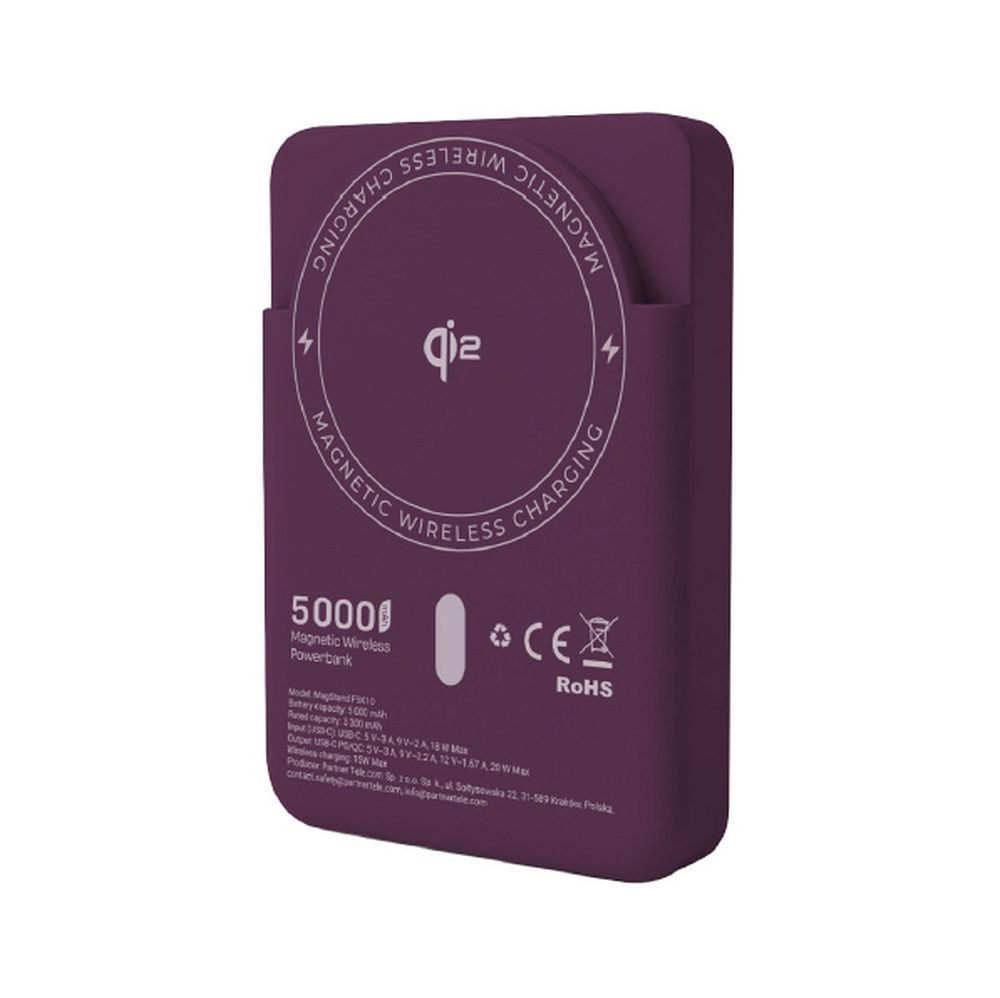 Forcell F-Energy MagStand Qi2 F5K10 MagSafe-kompatibilis mágneses powerbank, 5000 mAh, cseresznye powerbank-1