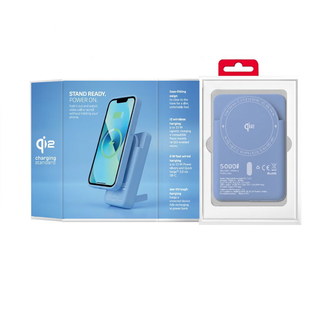 MagSafe-kompatibilis Forcell F-Energy MagStand Qi2 F5K10 QC3.0 PD3.0 20 W 5000 mAh fehér külső akkumulátor powerbank-3