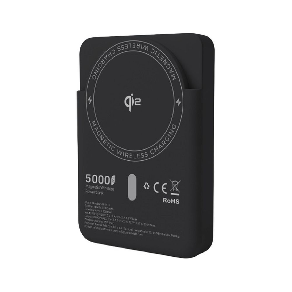 Forcell F-Energy MagStand Qi2 F5K10 fekete mágneses külső akkumulátor 5000 mAh, 20 W powerbank-1