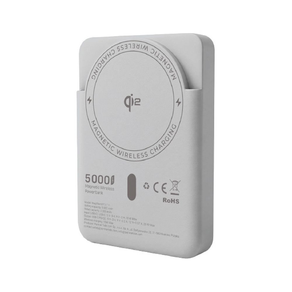 Forcell F-Energy MagStand Qi2 F5K10 mágneses külső akkumulátor 5000 mAh, fehér powerbank-1