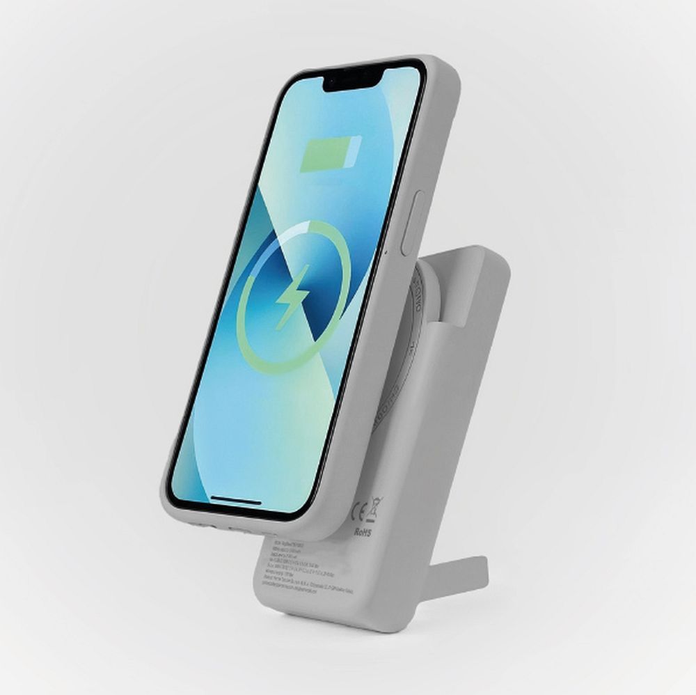 Forcell F-Energy MagStand Qi2 F5K10 mágneses külső akkumulátor 5000 mAh, fehér powerbank-2