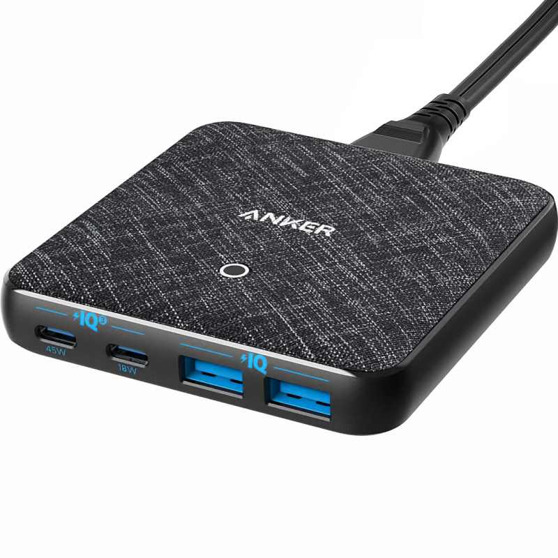 Asztali töltő Anker PowerPort Atom III, 65 W, 3 A, 2 x USB-A - 2 x USB-C, fekete A2046G12-0