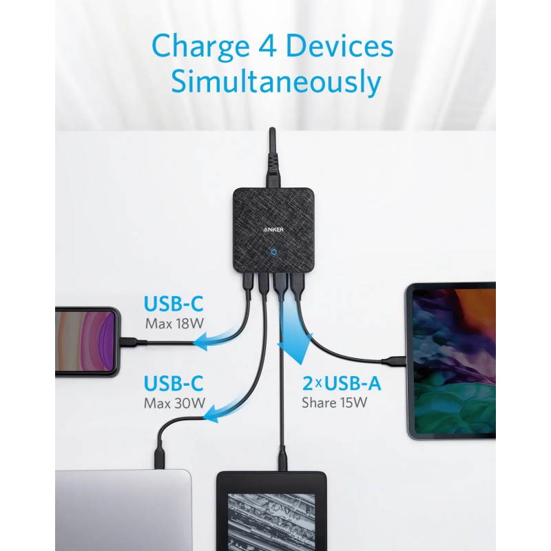 Asztali töltő Anker PowerPort Atom III, 65 W, 3 A, 2 x USB-A - 2 x USB-C, fekete A2046G12-1