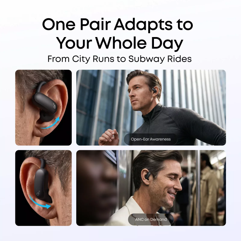 Anker SoundCore AeroFit 2 Pro vezeték nélküli nyitott fülhallgató, fekete A3875G11-2