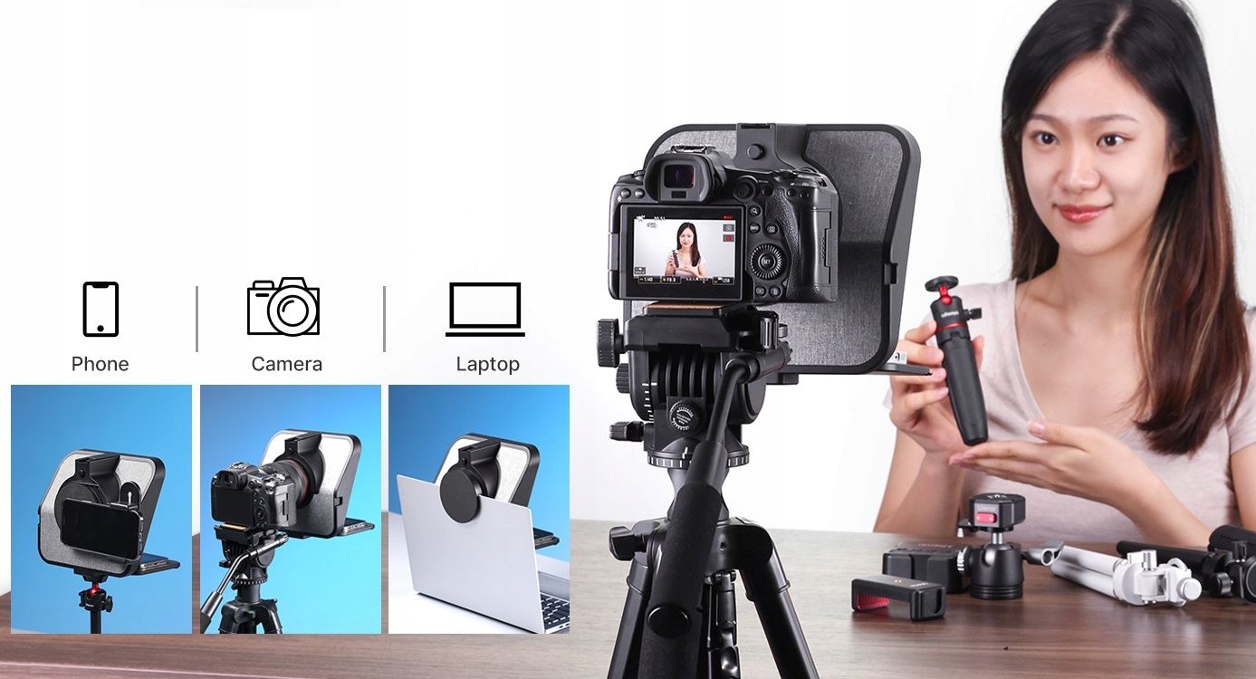 Ulanzi RT02 teleprompter kamerához, telefonhoz és laptophoz Bluetooth távirányítóval, fekete-szürke-11