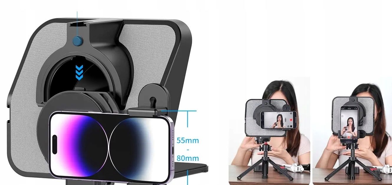 Ulanzi RT02 teleprompter kamerához, telefonhoz és laptophoz Bluetooth távirányítóval, fekete-szürke-10