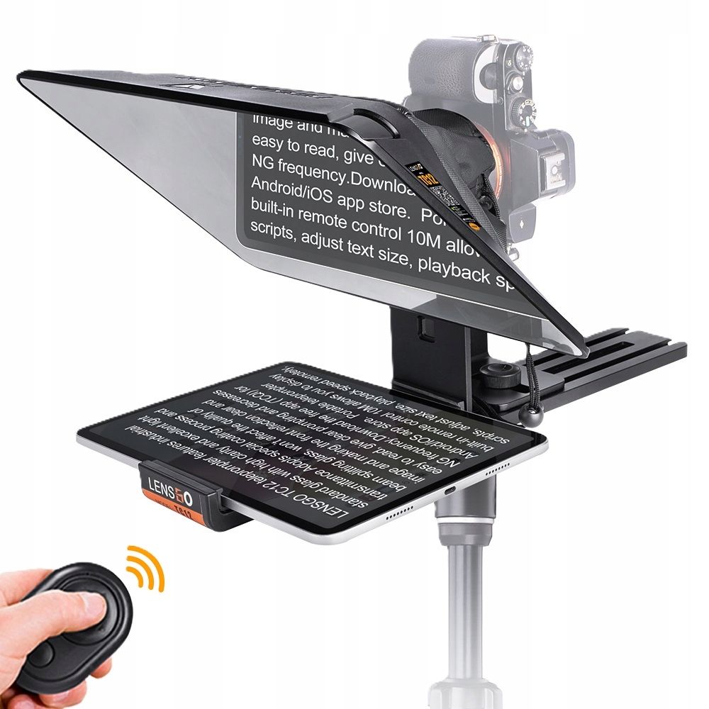 LensGo TC12 teleprompter táblagépekhez és fényképezőgépekhez 12,9 hüvelykig távirányítóval, fekete-0