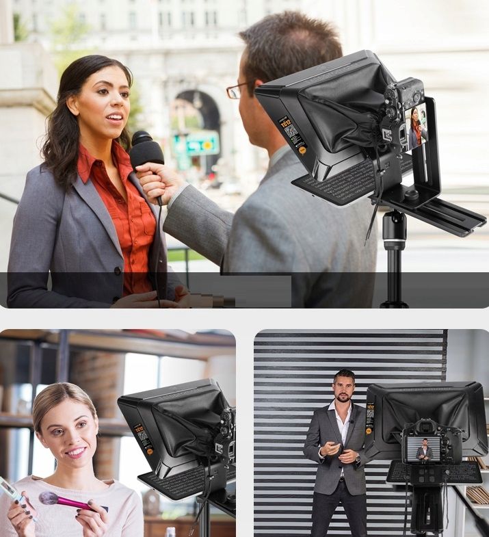 LensGo TC12 teleprompter táblagépekhez és fényképezőgépekhez 12,9 hüvelykig távirányítóval, fekete-11