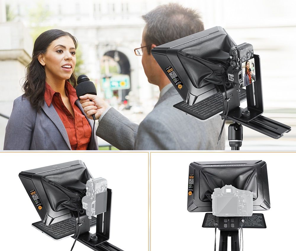 LensGo TC12 teleprompter táblagépekhez és fényképezőgépekhez 12,9 hüvelykig távirányítóval, fekete-5