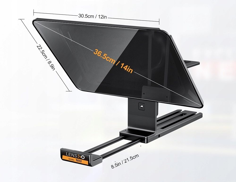 LensGo TC12 teleprompter táblagépekhez és fényképezőgépekhez 12,9 hüvelykig távirányítóval, fekete-3