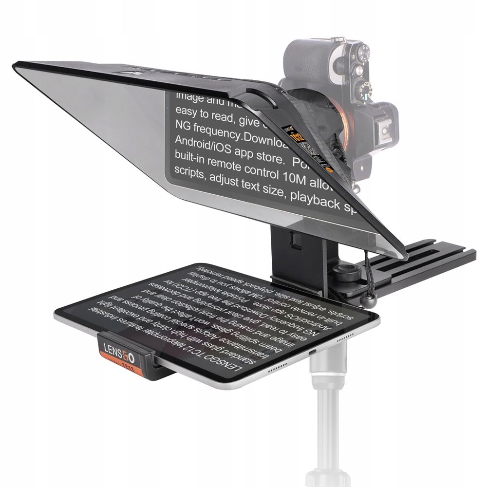 LensGo TC12 teleprompter táblagépekhez és fényképezőgépekhez 12,9 hüvelykig távirányítóval, fekete-2