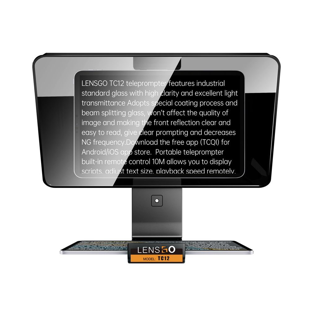 LensGo TC12 teleprompter táblagépekhez és fényképezőgépekhez 12,9 hüvelykig távirányítóval, fekete-1