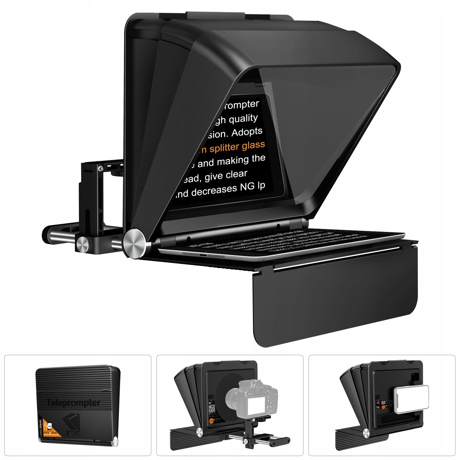 LensGo TC7 II Ultimate Kit 2 az 1-ben összehajtható teleprompter fényképezőgéphez és okostelefonhoz, Bluetooth távirányítóval-9