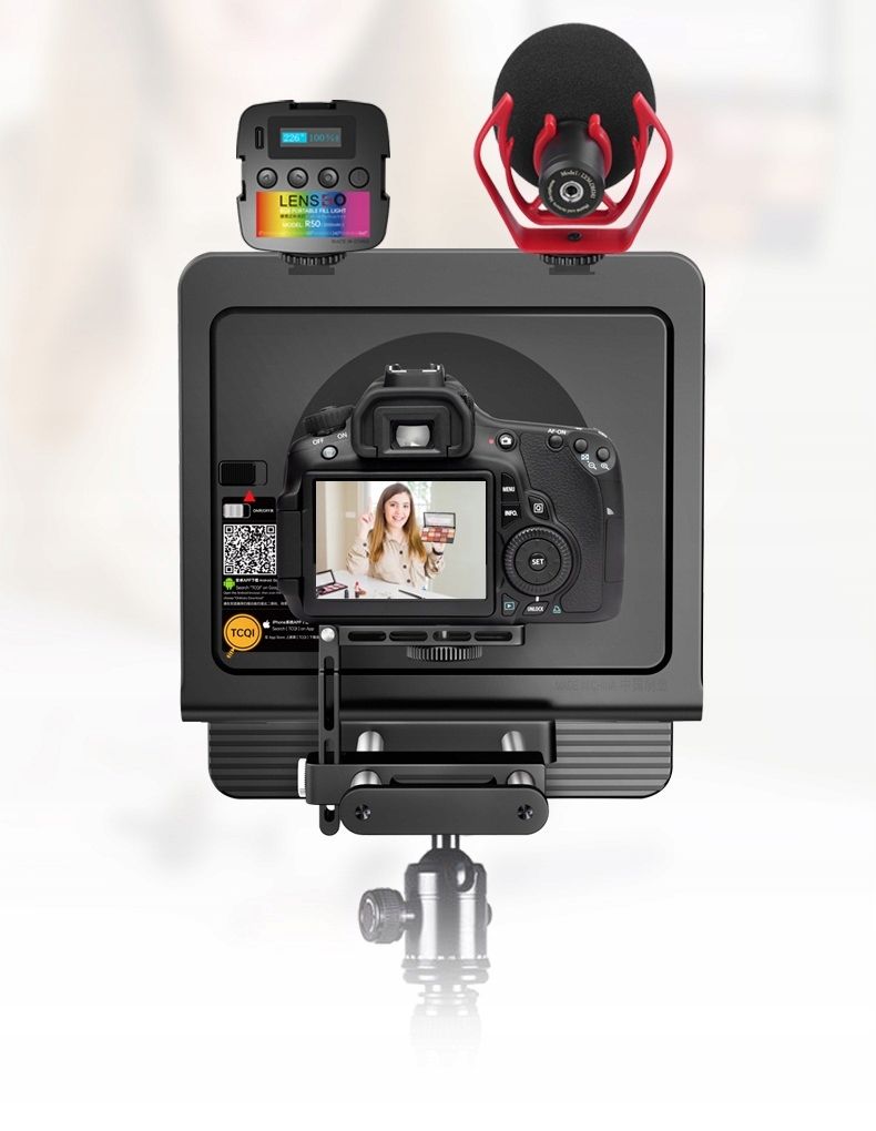 LensGo TC7 II Ultimate Kit 2 az 1-ben összehajtható teleprompter fényképezőgéphez és okostelefonhoz, Bluetooth távirányítóval-4