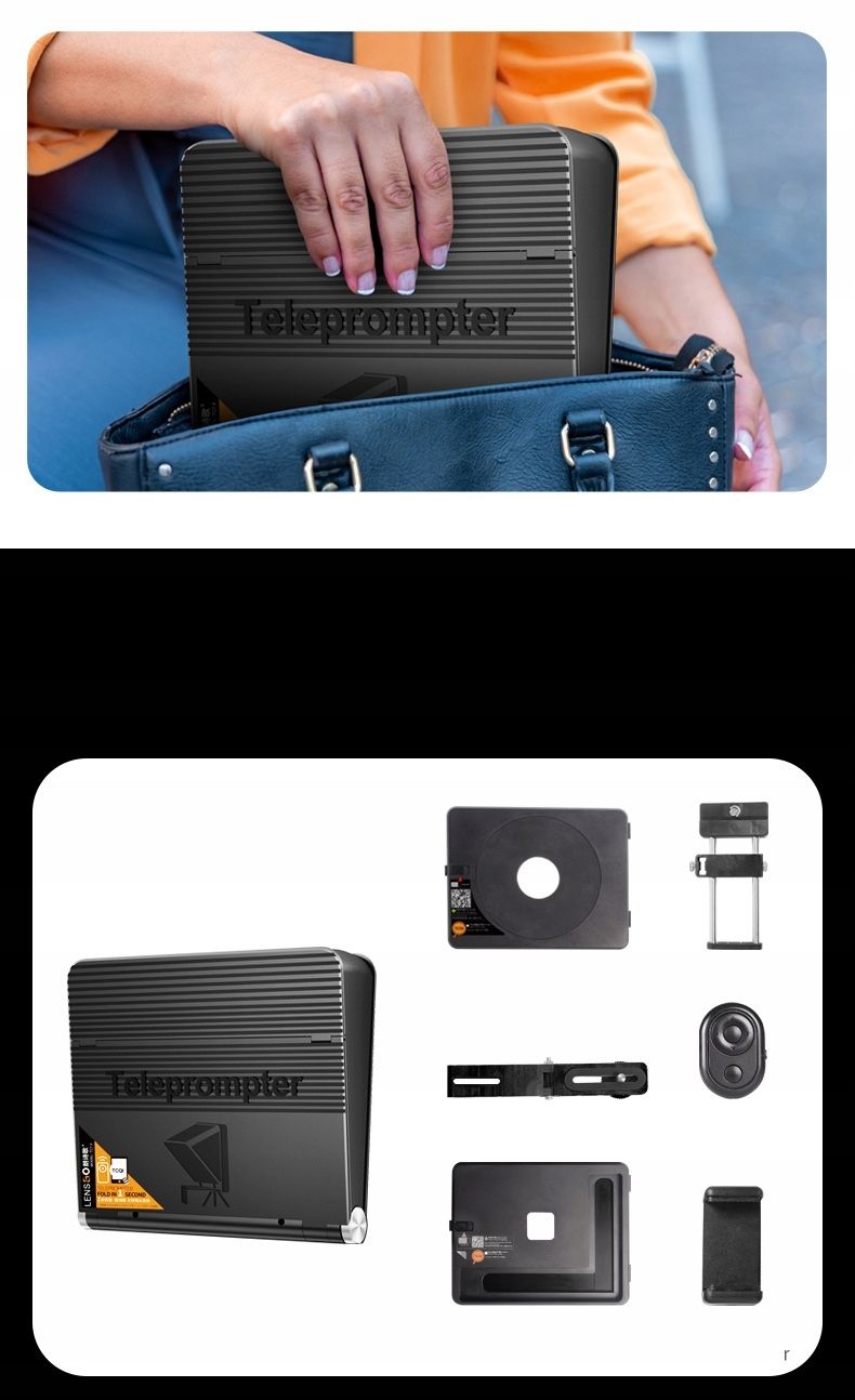 LensGo TC7 II Ultimate Kit 2 az 1-ben összehajtható teleprompter fényképezőgéphez és okostelefonhoz, Bluetooth távirányítóval-3