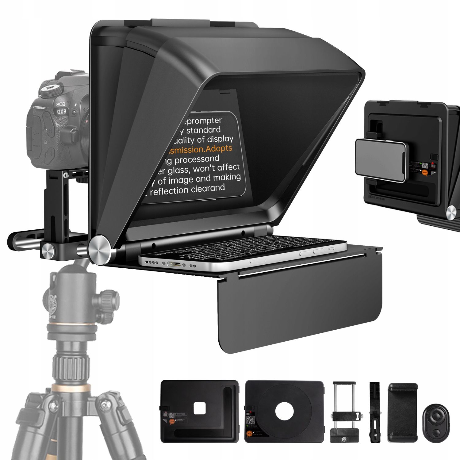 LensGo TC7 II Ultimate Kit 2 az 1-ben összehajtható teleprompter fényképezőgéphez és okostelefonhoz, Bluetooth távirányítóval-2