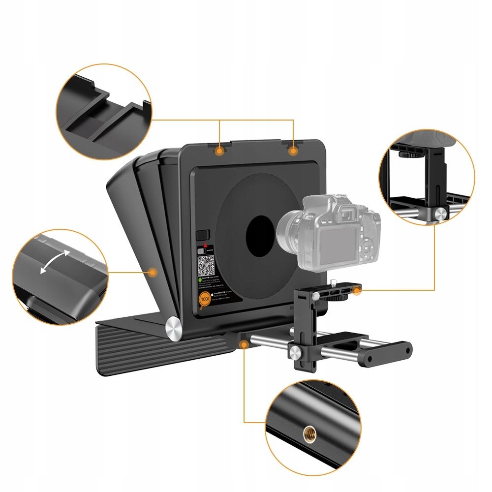 LensGo TC7 II Ultimate Kit 2 az 1-ben összehajtható teleprompter fényképezőgéphez és okostelefonhoz, Bluetooth távirányítóval-12
