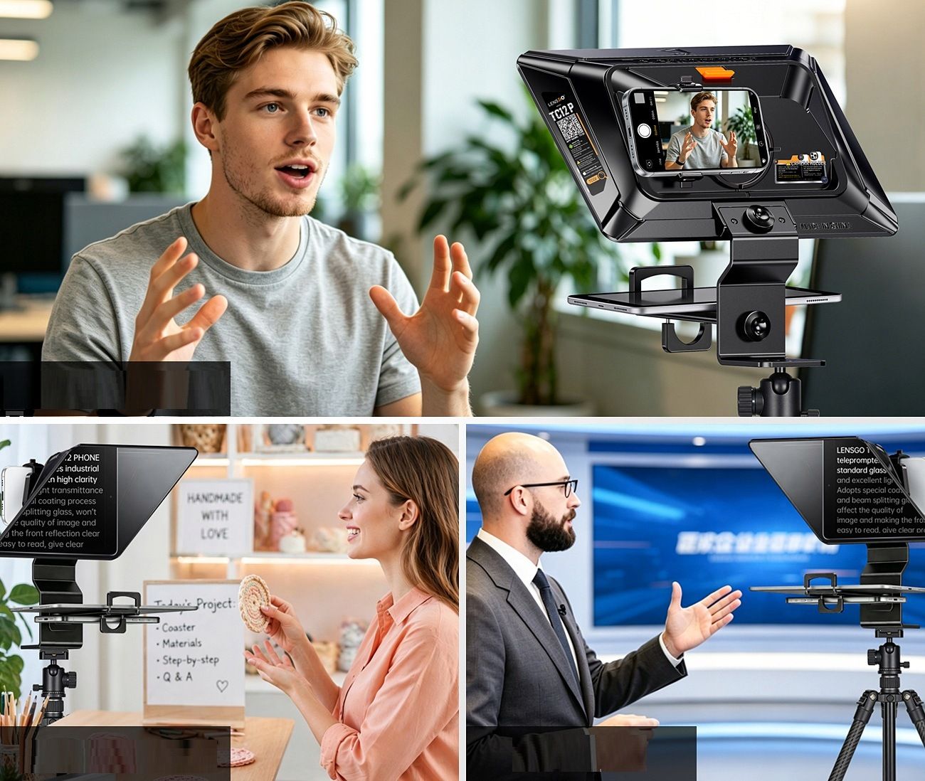 LensGo TC12P teleprompter telefonokhoz és táblagépekhez 12,9