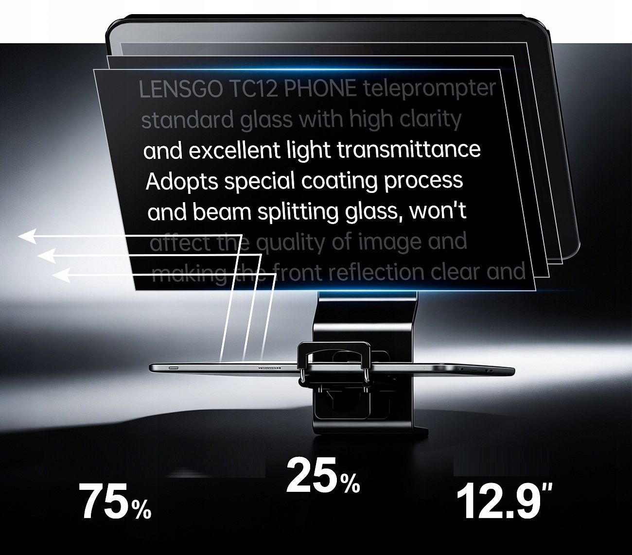 LensGo TC12P teleprompter telefonokhoz és táblagépekhez 12,9
