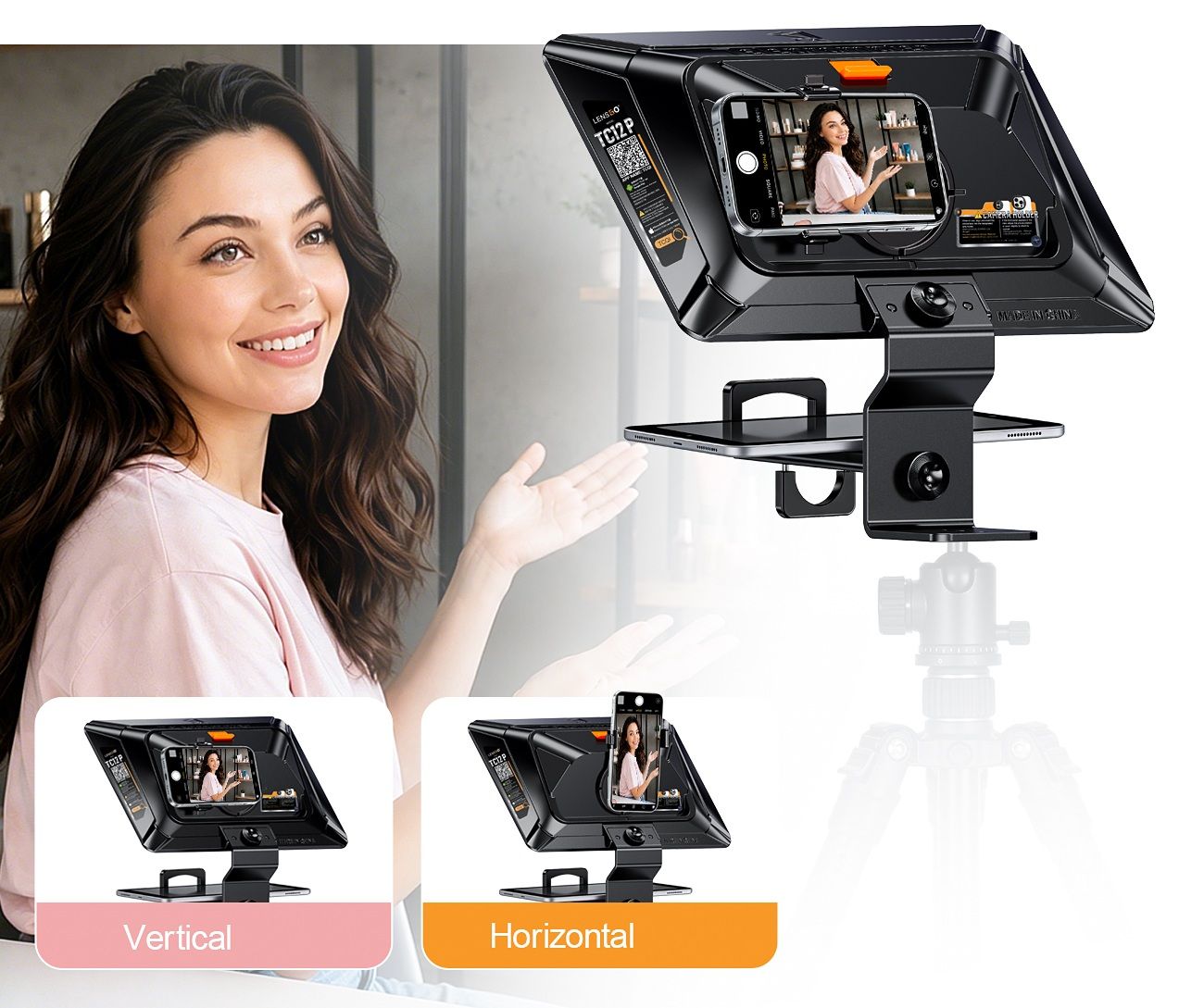 LensGo TC12P teleprompter telefonokhoz és táblagépekhez 12,9