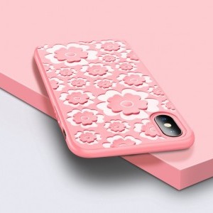 MSVII Flower Flexible Szilikon tok TPU borítással iPhone X rózsaszín
