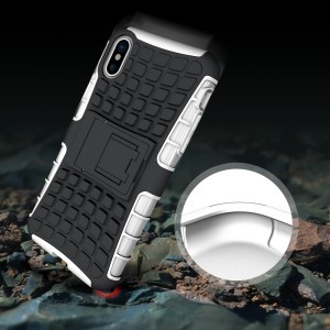 iPhone X/XS Fokozott védelmet nyújtó 2 részes tok kihajtható támasszal fehér színben