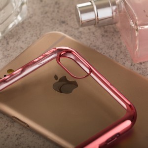 Áttetsző vékony tok metál színű csillogó kerettel iPhone X pink színben