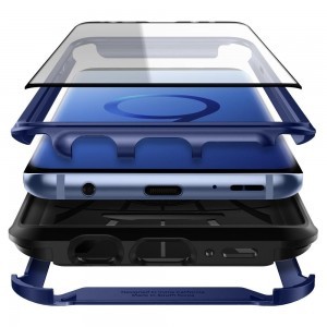 Spigen Reventon 360 fokozott védelmet nyújtó tok + kijelzővédő üvegfólia Samsung S9 G960 kék színben