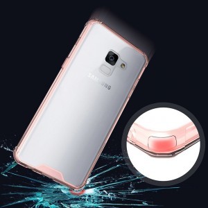 Fokozott védelmet biztosító PC tok Samsung A8 2018 áttetsző/pink