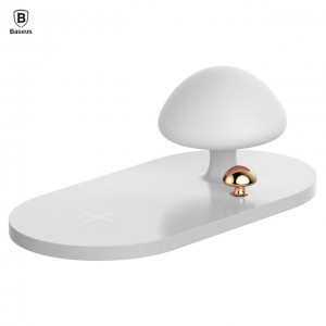 Baseus Wireless Mushroom, fehér vezeték nélküli töltő, qi töltő éjjeli lámpával
