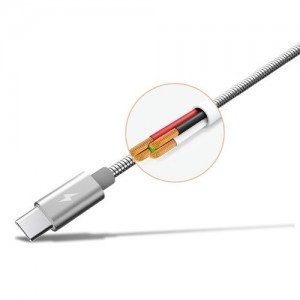 Remax Silver Serpent RC-080a USB/USB Type-C kábel fém szigeteléssel 2.1A 1m ezüst