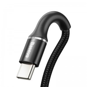 Baseus Halo nylon harisnyázott USB/USB - C kábel  3A/0.5m fekete