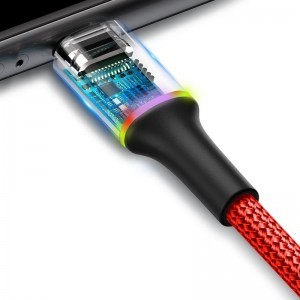 Baseus Halo nylon harisnyázott USB/USB - C kábel  2A/2m piros-fekete