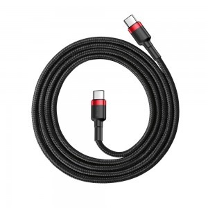 Baseus Cafule Nylon harisnyázott USB-Type C/USB-Type C kábel PD2.0 60W 20V 3A QC3.0 1m fekete/piros