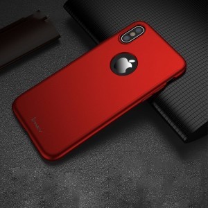 iPaky 360 fokos védelmet biztosító tok + kijelzővédő üvegfólia iPhone X/XS piros