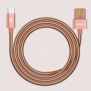 Remax Silver Serpent RC-080a USB/USB Type-C kábel fém szigeteléssel 2.1A 1m pink