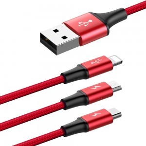 Baseus Rapid micro USB/ Lightning/ USB Type-C kábel 1,2m 3A piros
