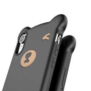 Baseus Bear flexibilis szilikon tok csuklópánttal iPhone XR fekete