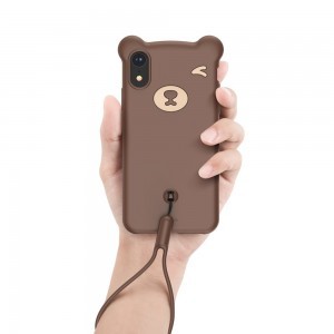 Baseus Bear flexibilis szilikon tok csuklópánttal iPhone XR barna