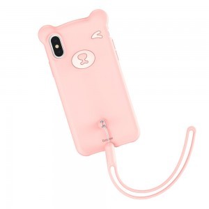 Baseus Bear flexibilis szilikon tok csuklópánttal iPhone XS MAX pink