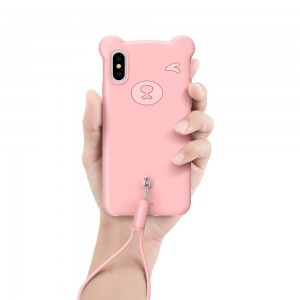 Baseus Bear flexibilis szilikon tok csuklópánttal iPhone XS MAX pink